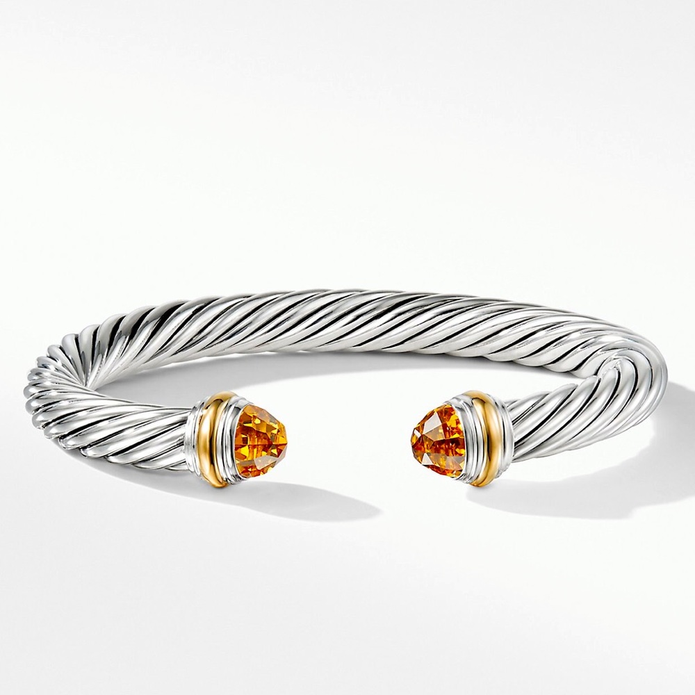 David Yurman Silver Cable Bracelet with Citrine and Gold Accents